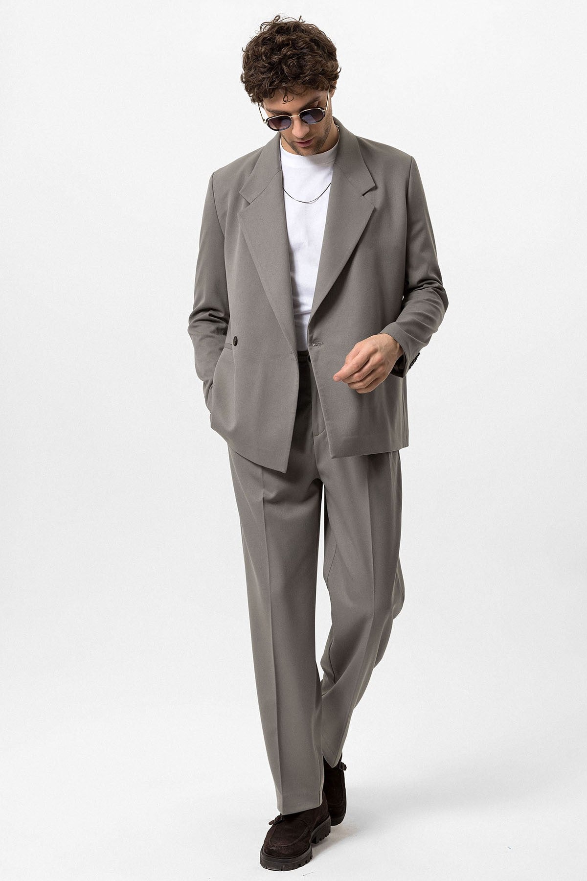 Men's Double-Breasted Blazer with Slit Pockets