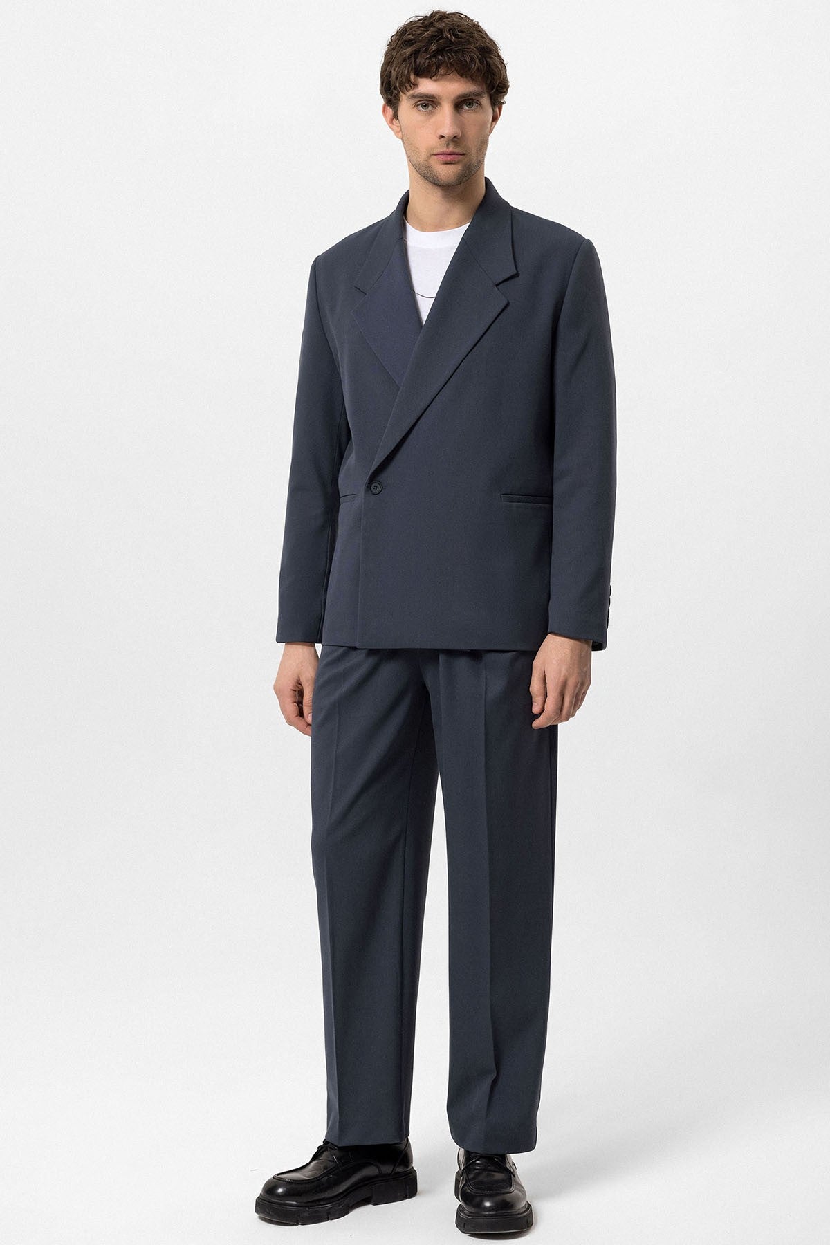 Men's Double-Breasted Blazer with Slit Pockets