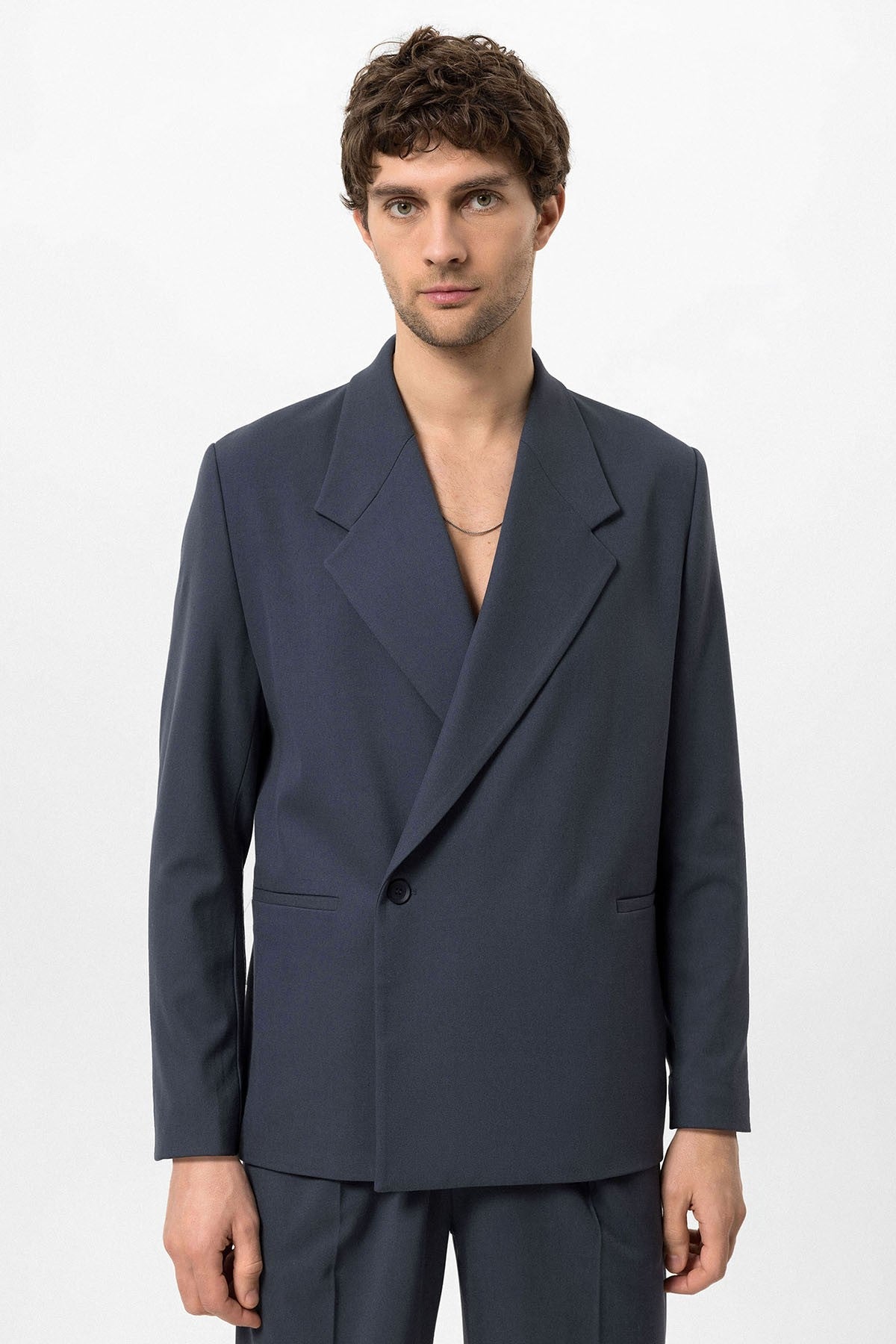 Men's Double-Breasted Blazer with Slit Pockets