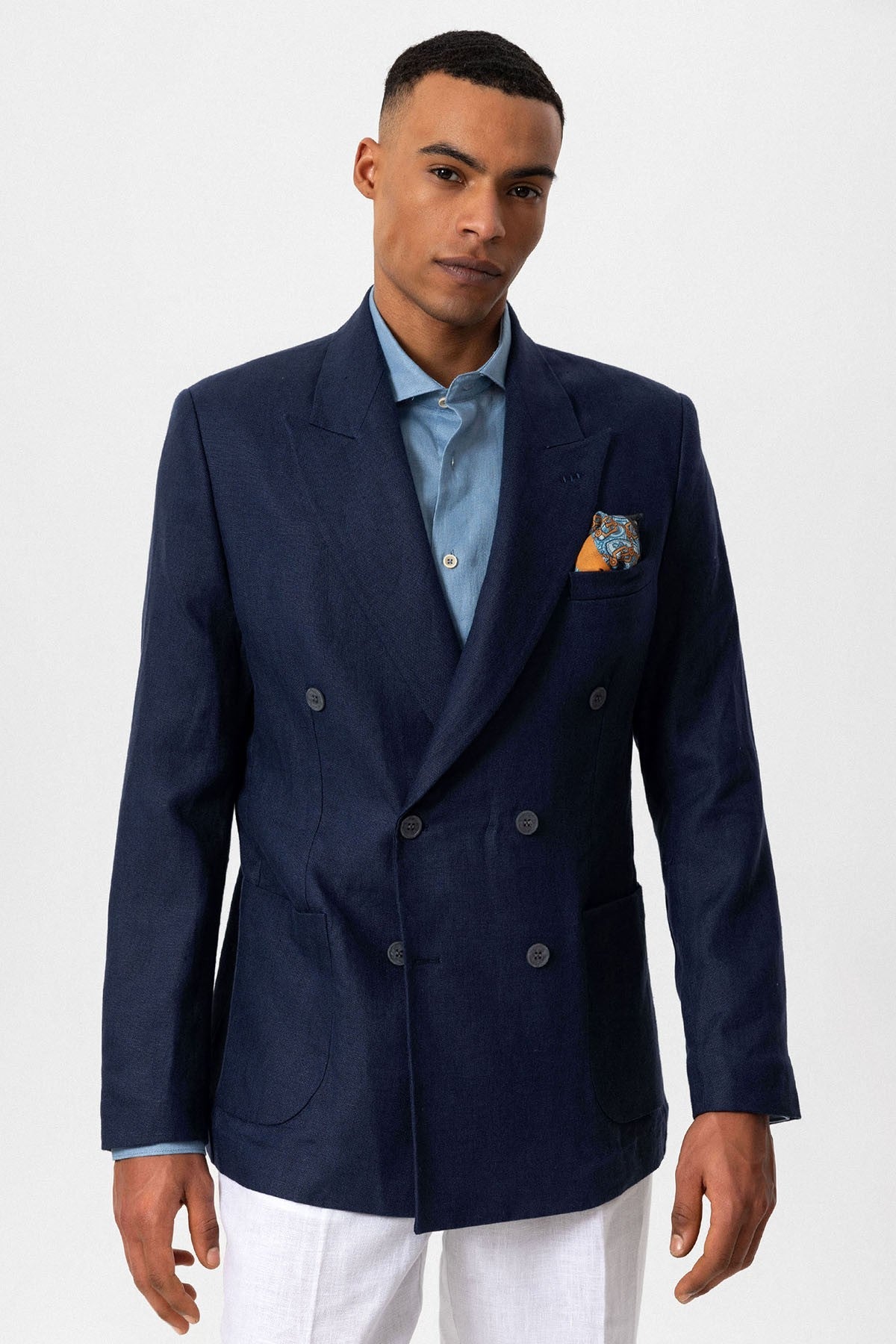100% Linen Double-Breasted Men's Blazer