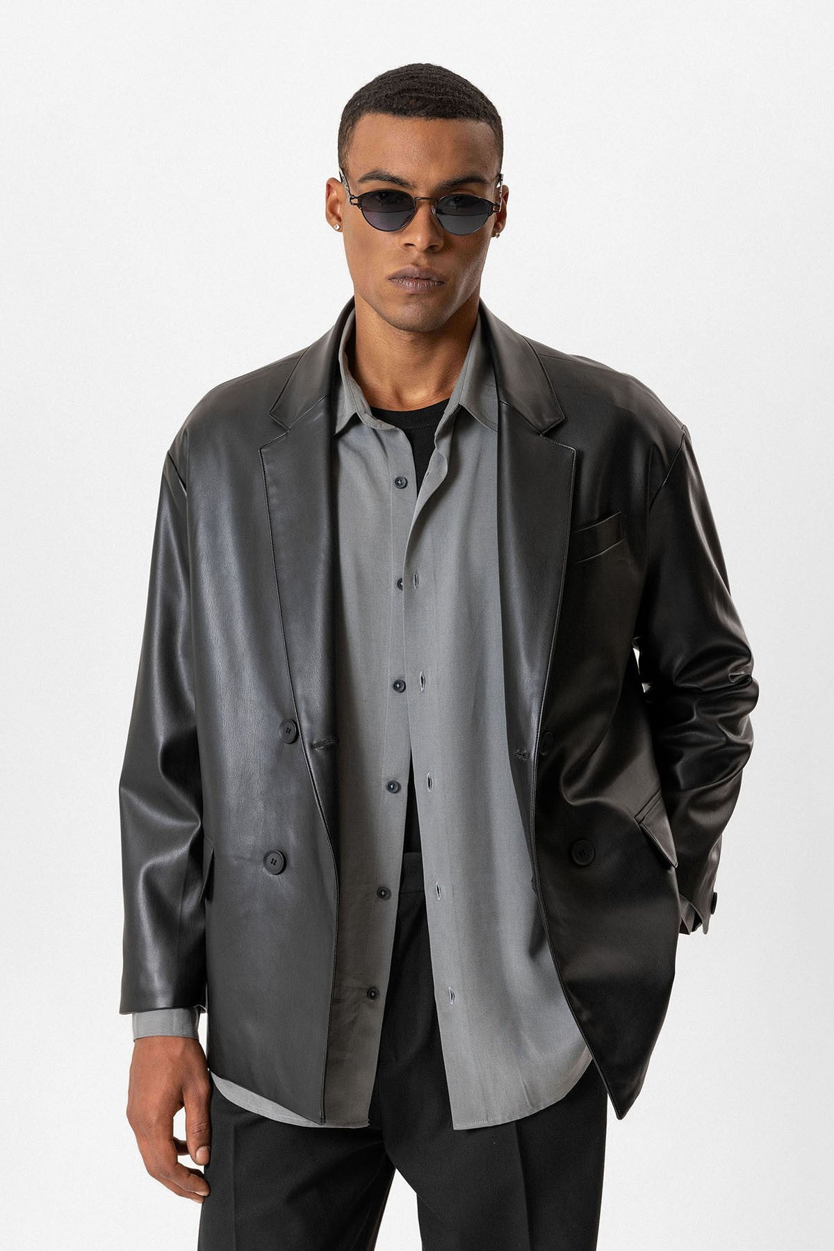 Antioch Faux Leather Double-Breasted Men's Jacket