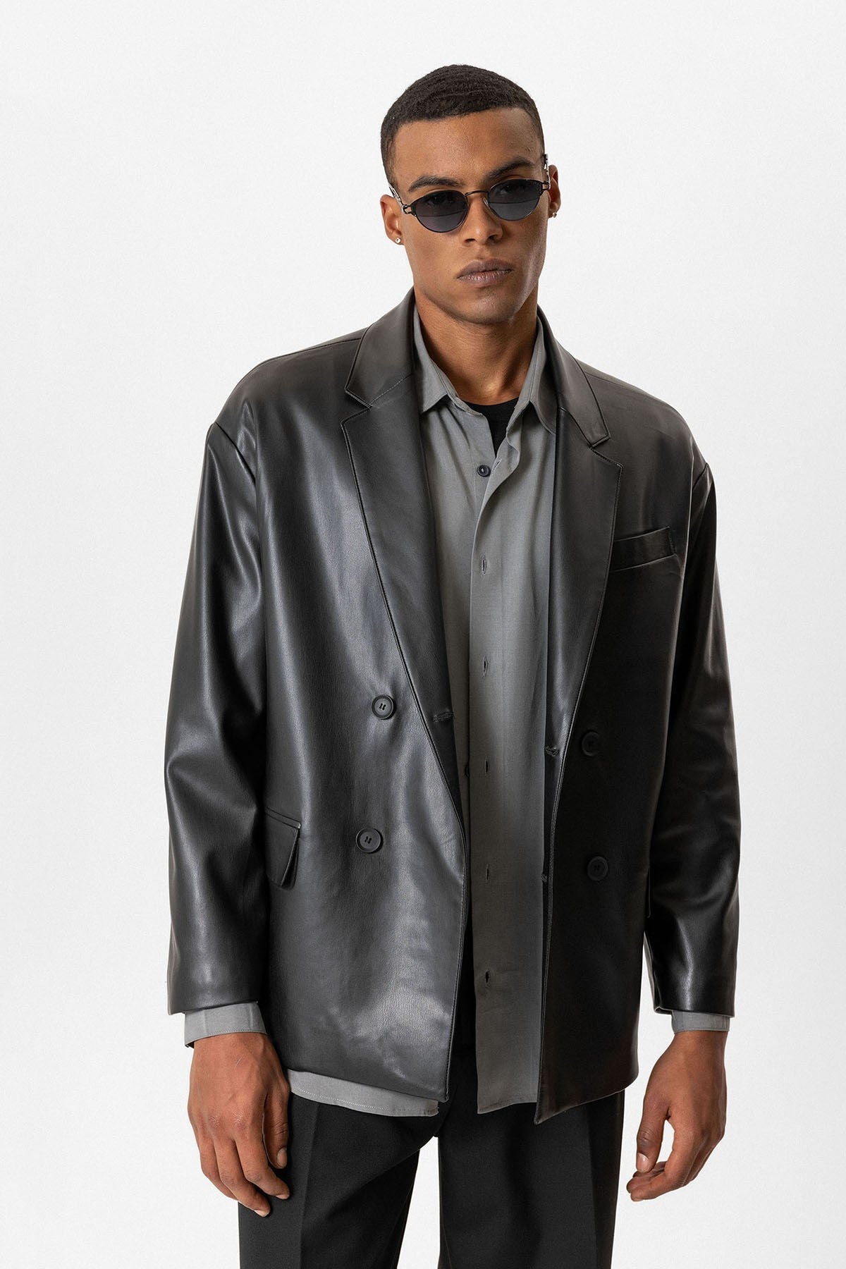 Antioch Faux Leather Double-Breasted Men's Jacket