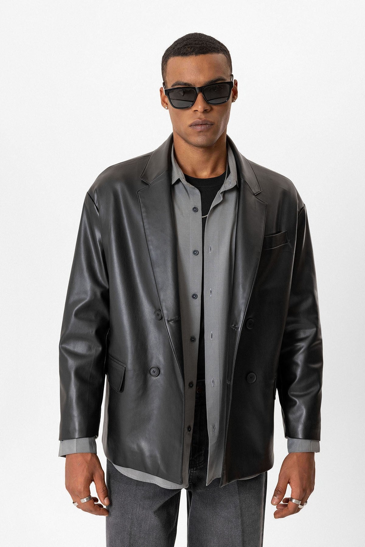 Antioch Faux Leather Double-Breasted Men's Jacket