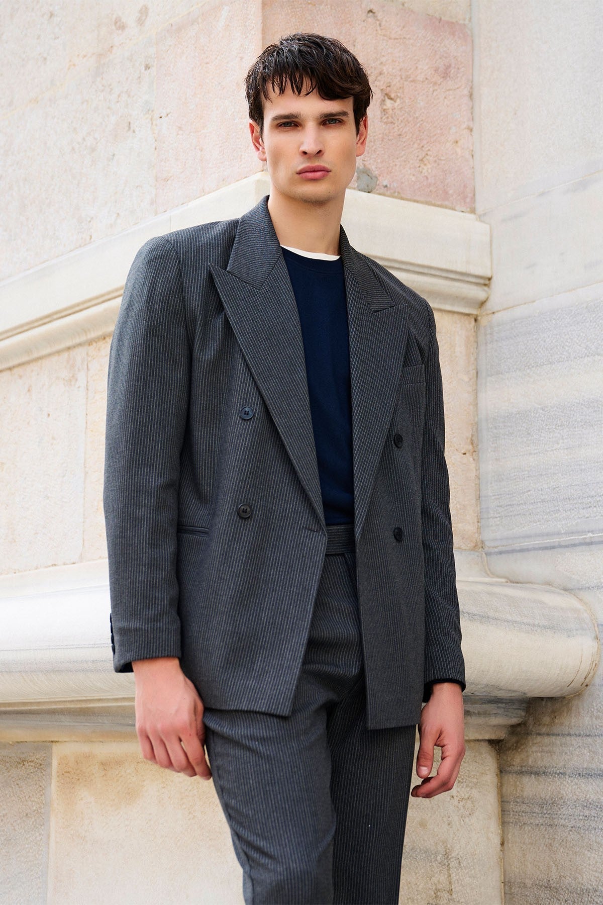 Antioch Comfortable Double-Breasted Striped Men's Blazer