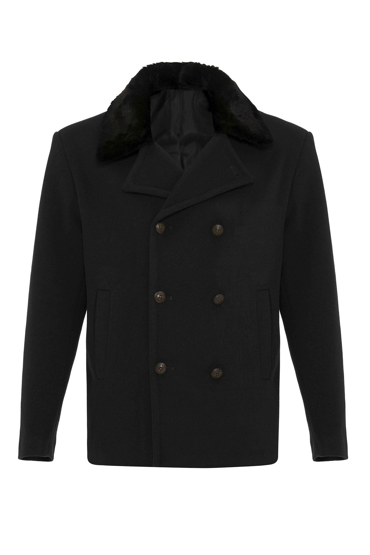Antioch Men's Coat with Fur Collar and Double-Breasted Closure