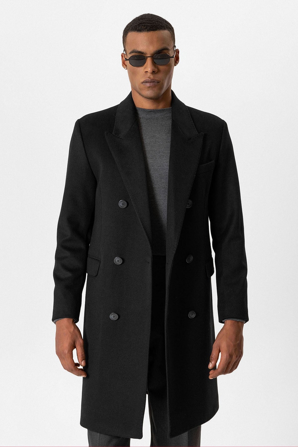 Men's Double-Breasted Coat with Wool Blend