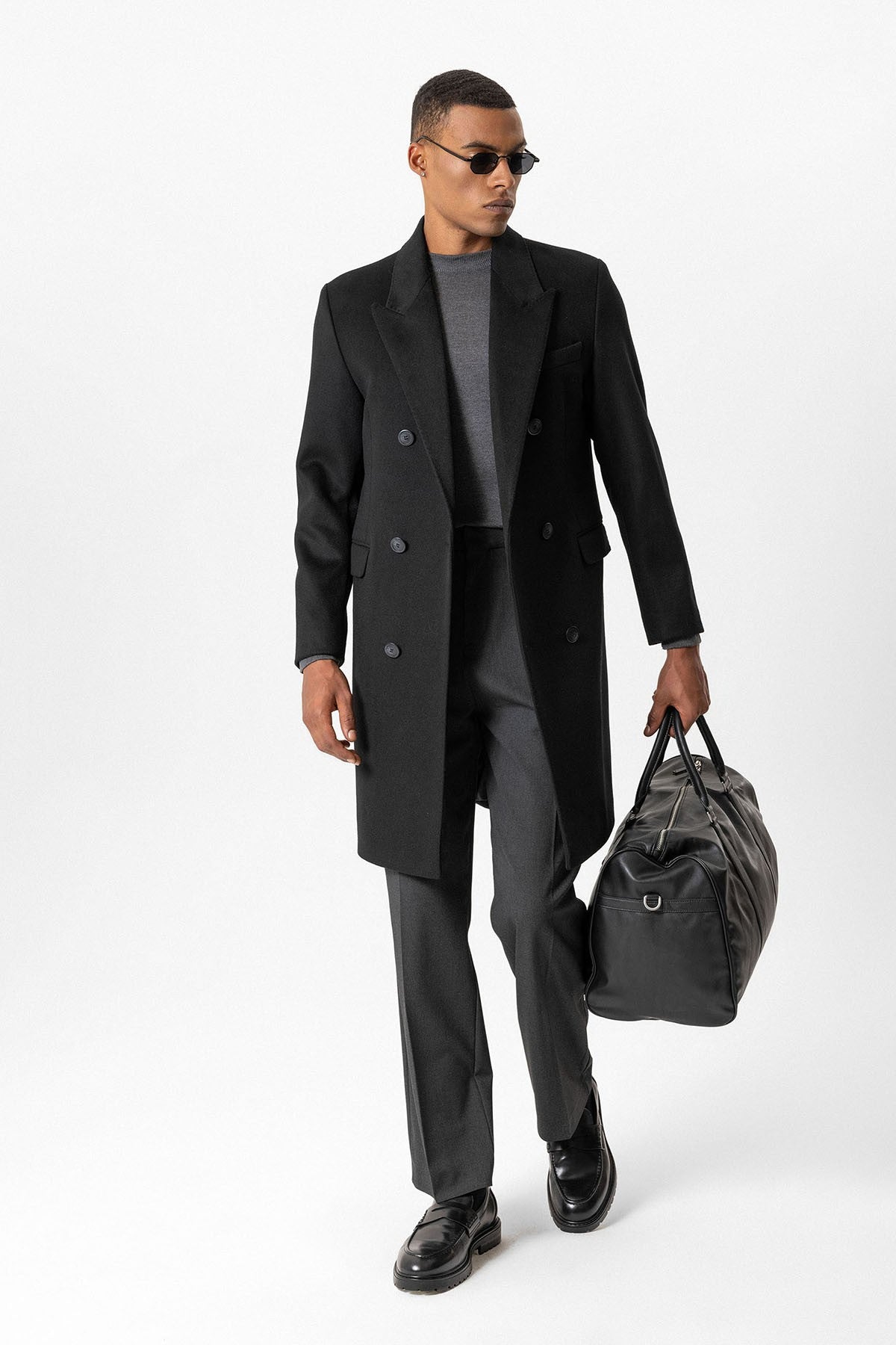 Men's Double-Breasted Coat with Wool Blend