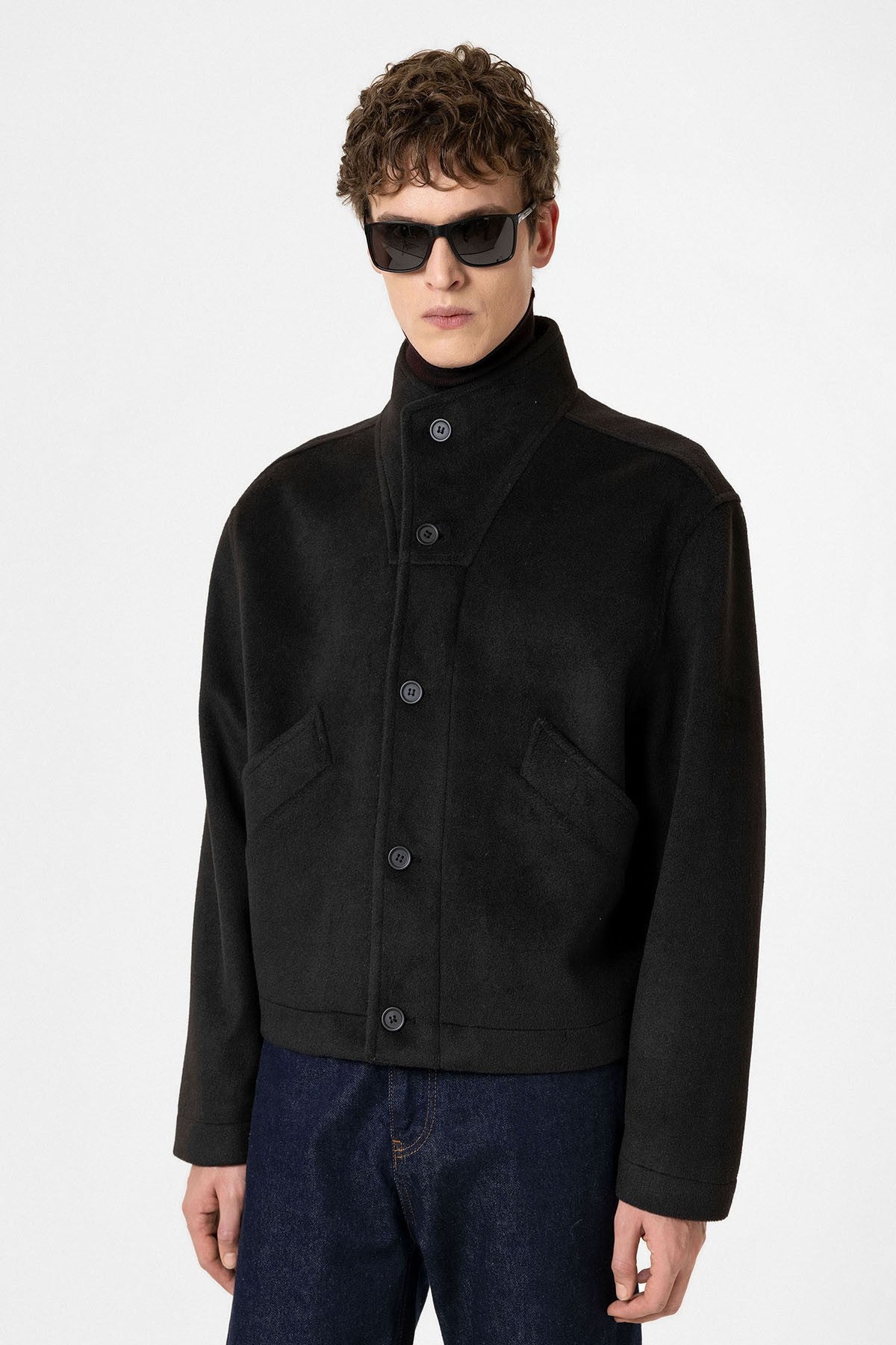 Men's Wool-Blend Stand-Up Collar Coat