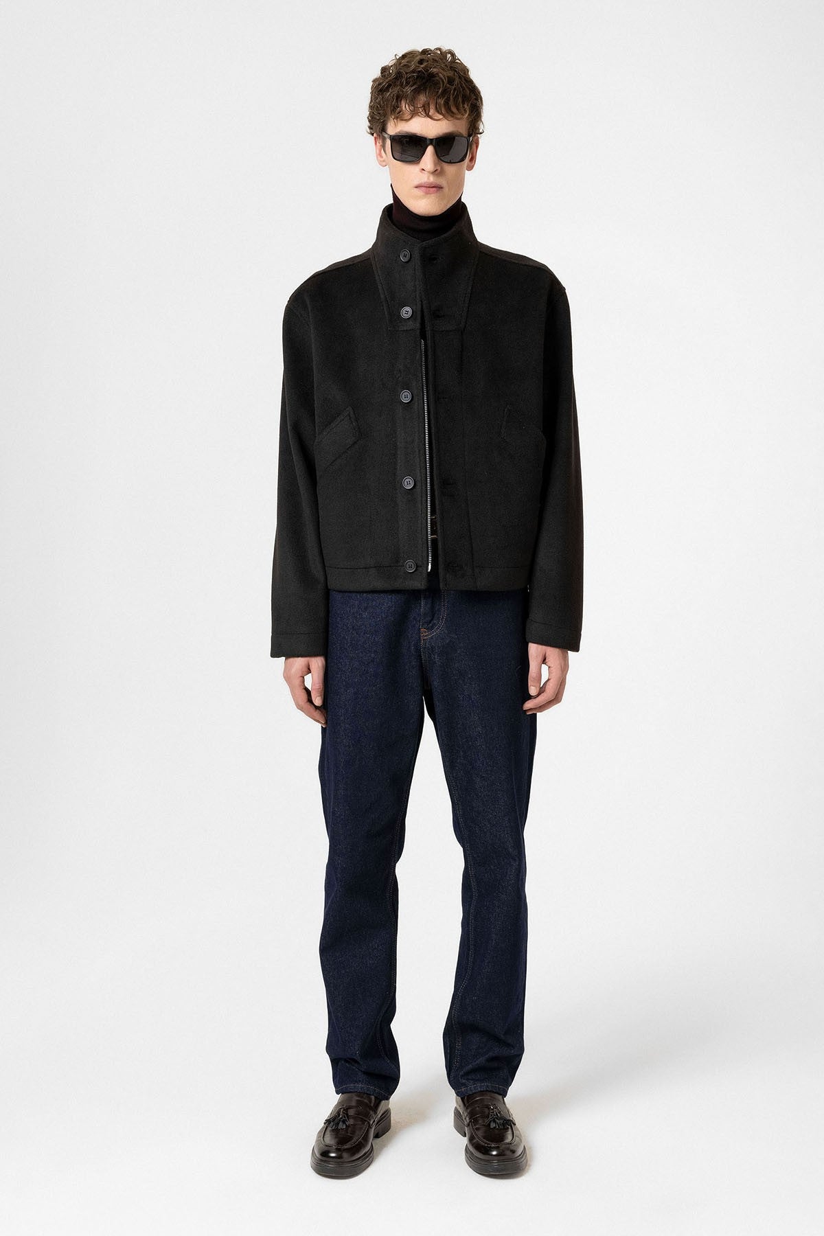 Men's Wool-Blend Stand-Up Collar Coat