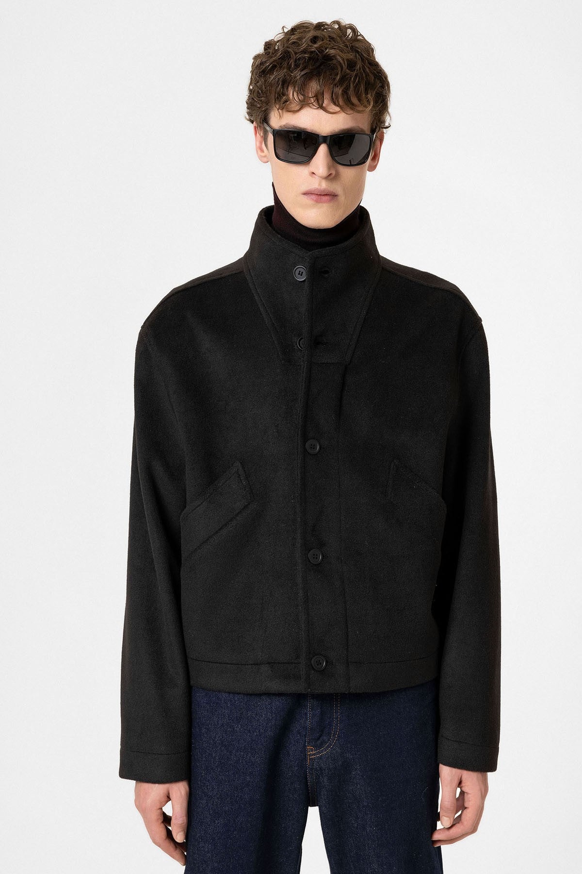 Men's Wool-Blend Stand-Up Collar Coat