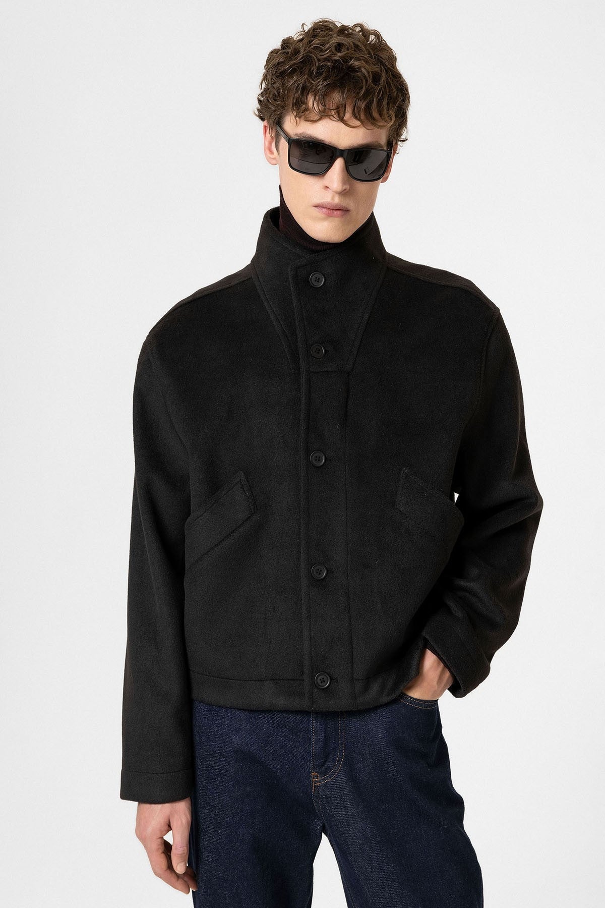 Men's Wool-Blend Stand-Up Collar Coat
