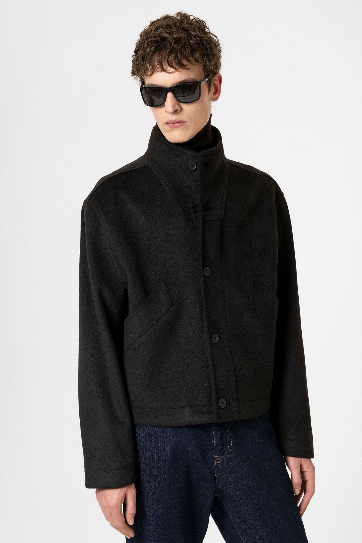 Men's Wool-Blend Stand-Up Collar Coat