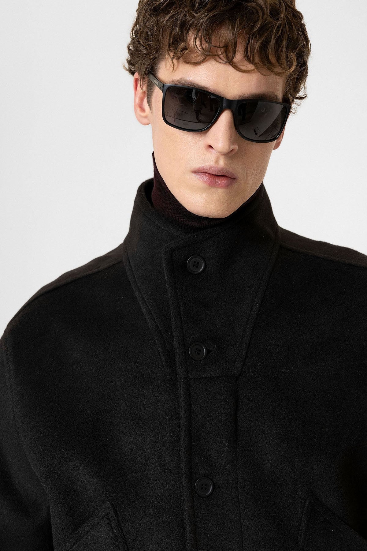 Men's Wool-Blend Stand-Up Collar Coat