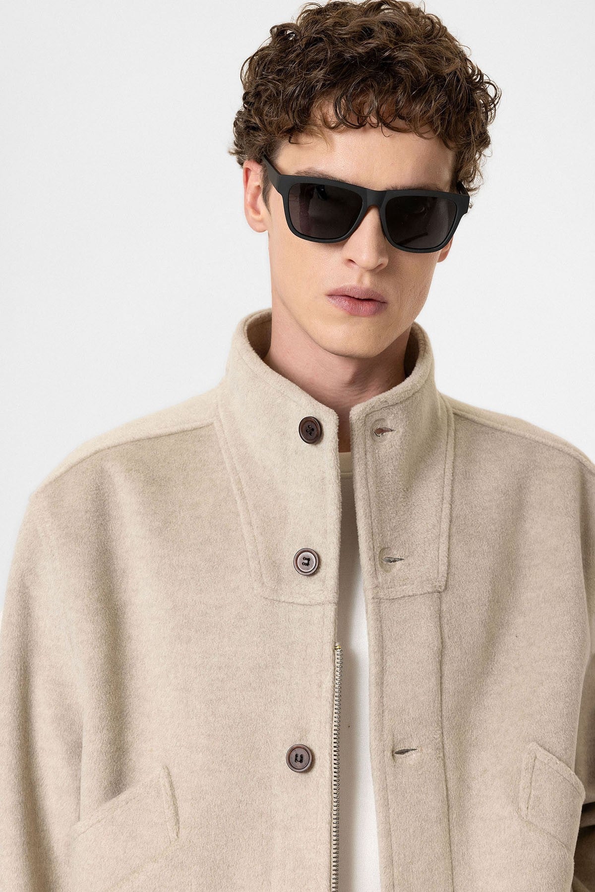 Men's Wool-Blend Stand-Up Collar Coat