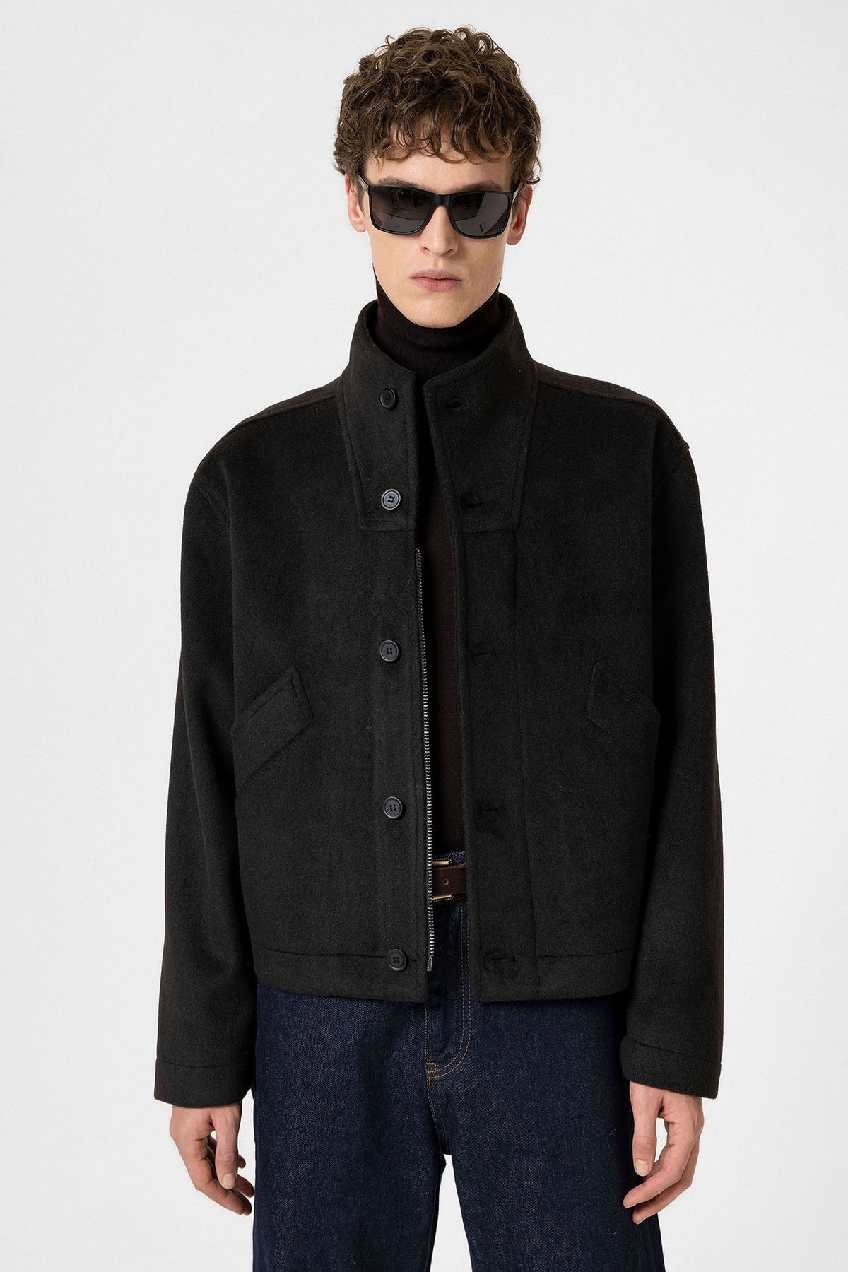 Men's Wool-Blend Stand-Up Collar Coat