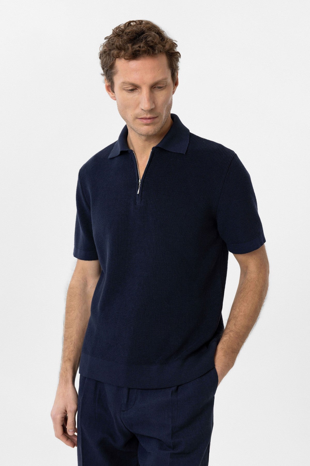 Antioch Zippered Knit Men's Polo-Neck Sweater T-Shirt