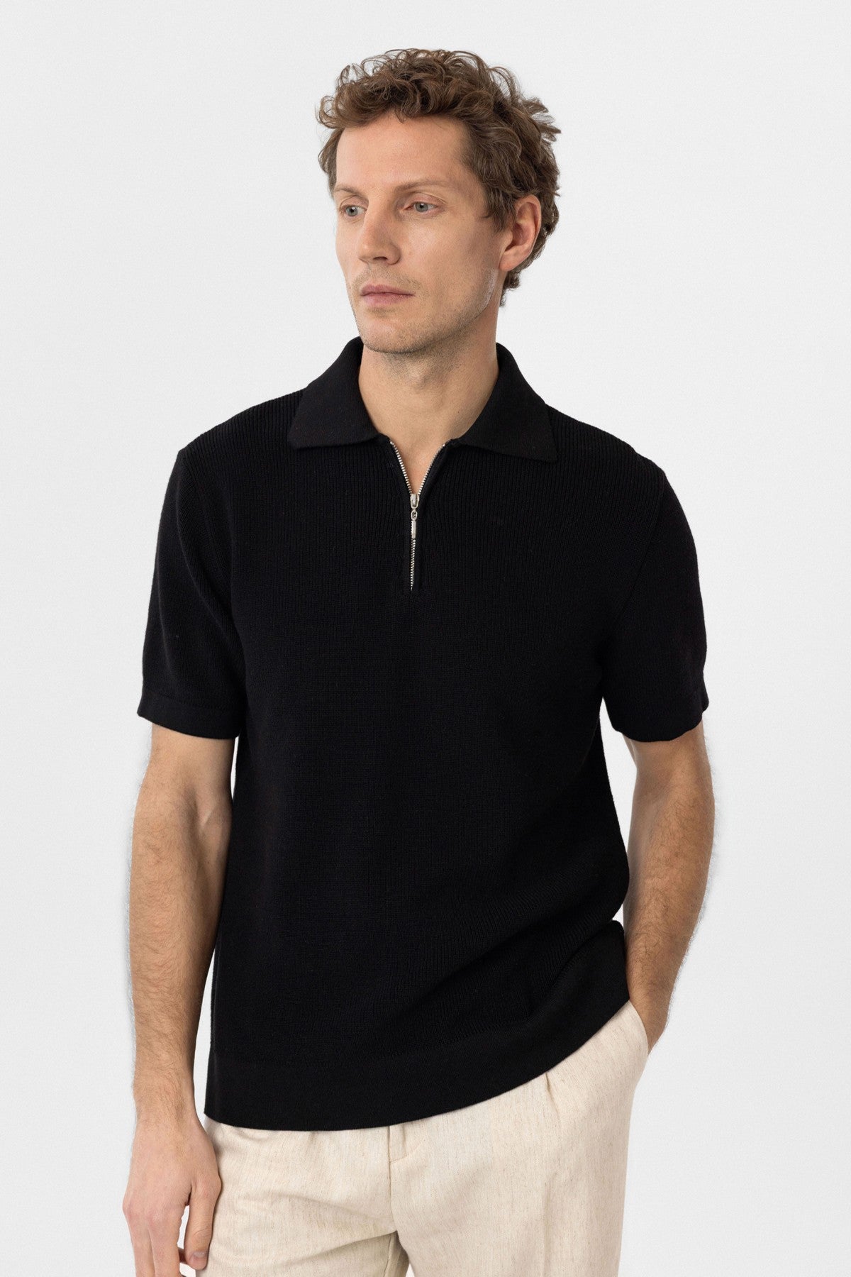 Antioch Zippered Knit Men's Polo-Neck Sweater T-Shirt