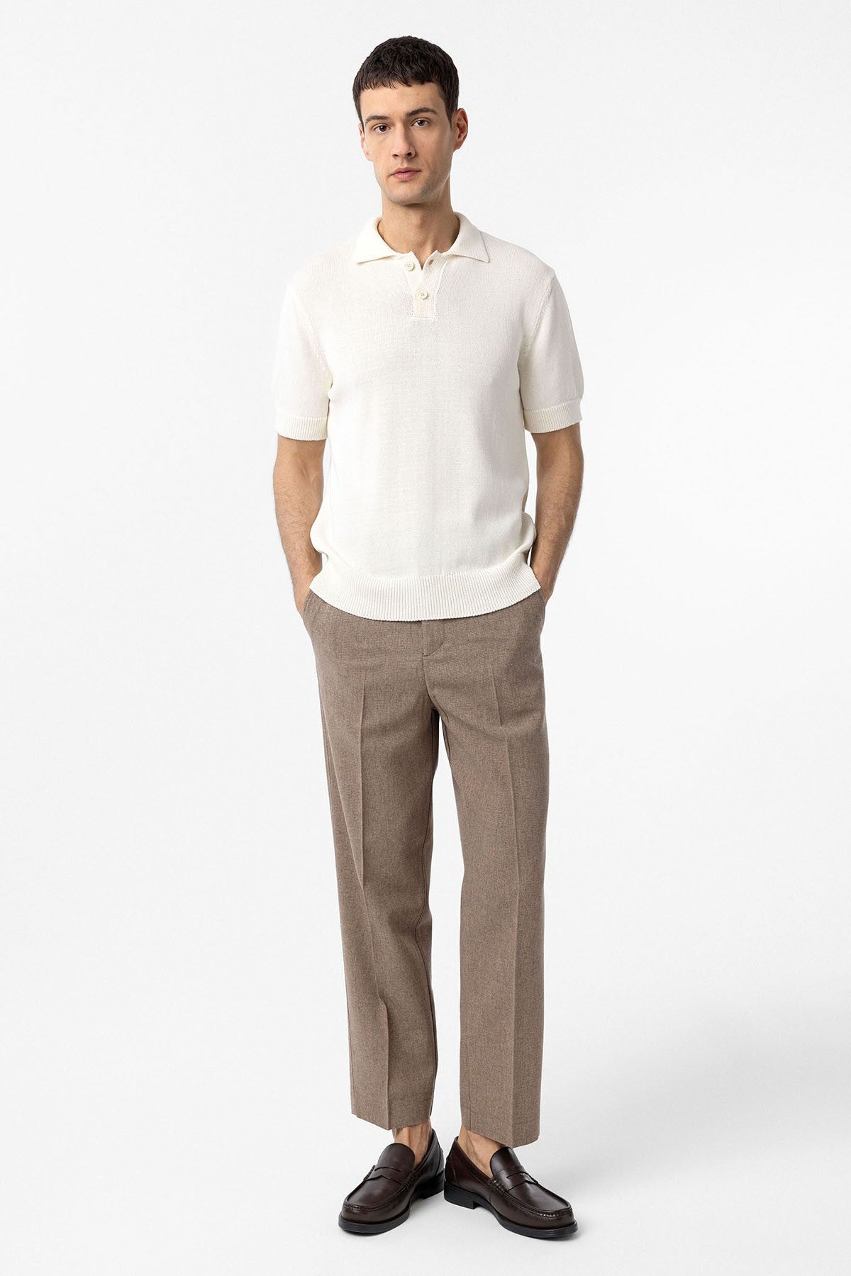 100% Cotton Polo-Neck Knit T-Shirt
