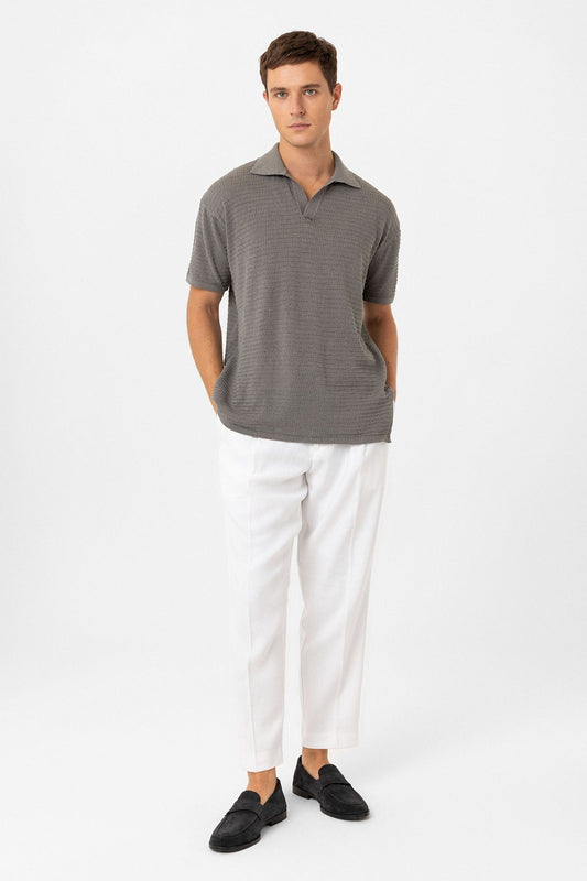 Antioch Polo-Neck Textured Men's Knit T-Shirt