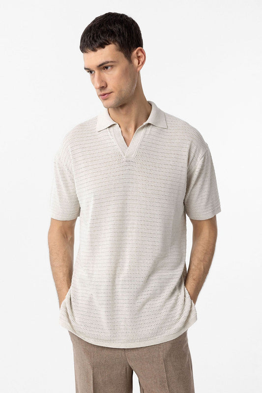 Antioch Polo-Neck Textured Men's Knit T-Shirt