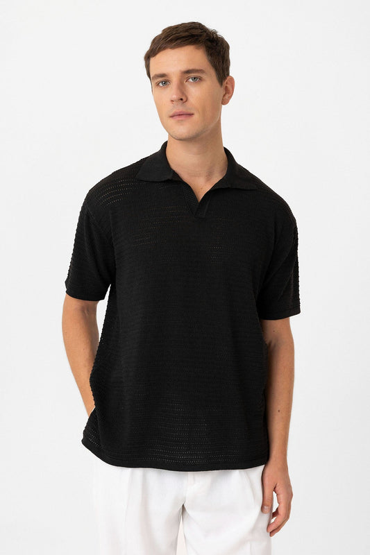 Antioch Polo-Neck Textured Men's Knit T-Shirt