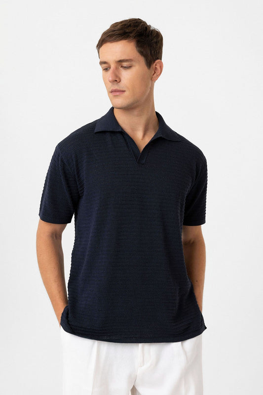 Antioch Polo-Neck Textured Men's Knit T-Shirt