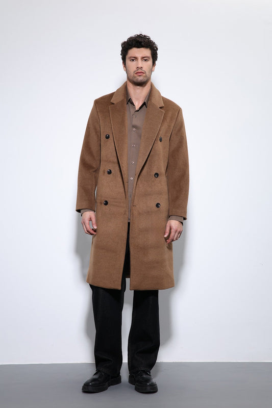 Men's Double-Breasted Coat with Wool Blend