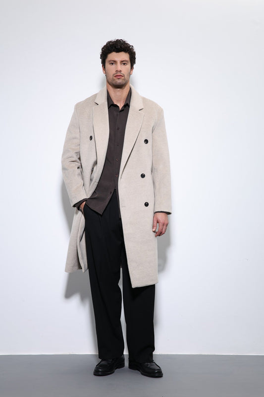 Men's Double-Breasted Coat with Wool Blend