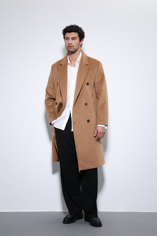 Men's Double-Breasted Coat with Wool Blend