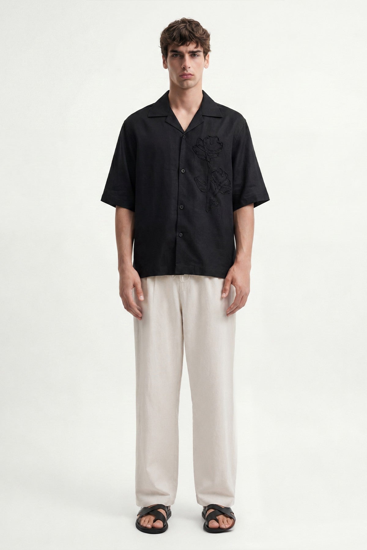 Men's Embroidered Shirt with Linen Blend