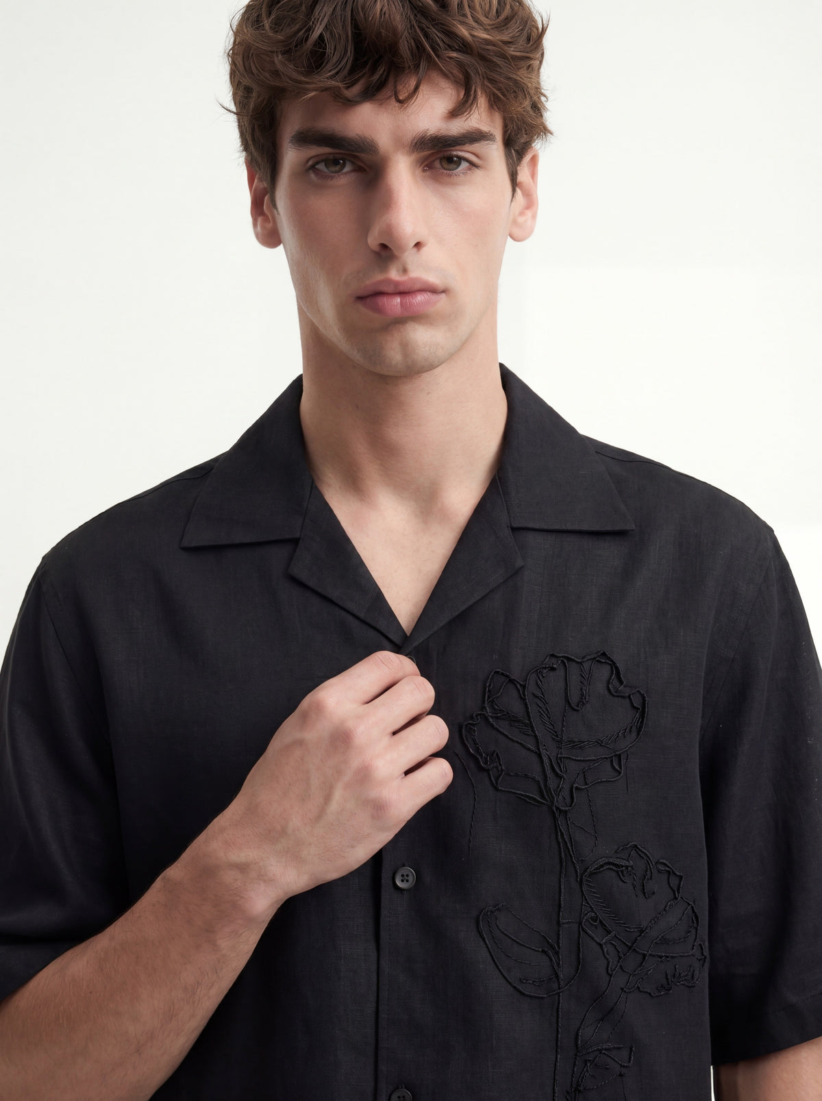 Men's Embroidered Shirt with Linen Blend