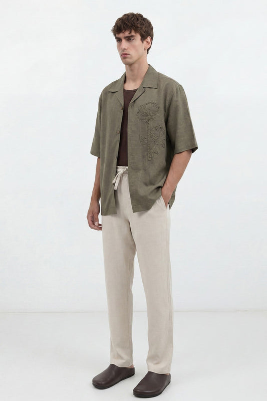 Men's Embroidered Shirt with Linen Blend