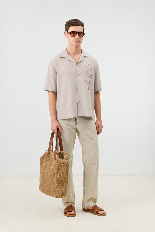 Men's Embroidered Shirt with Linen Blend