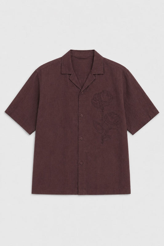 Men's Embroidered Shirt with Linen Blend
