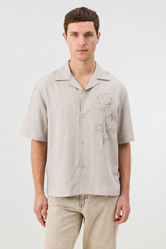 Men's Embroidered Shirt with Linen Blend