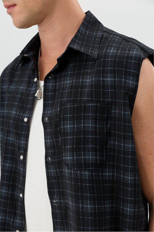 Men's Sleeveless Boxy-Fit Shirt with Modal Blend