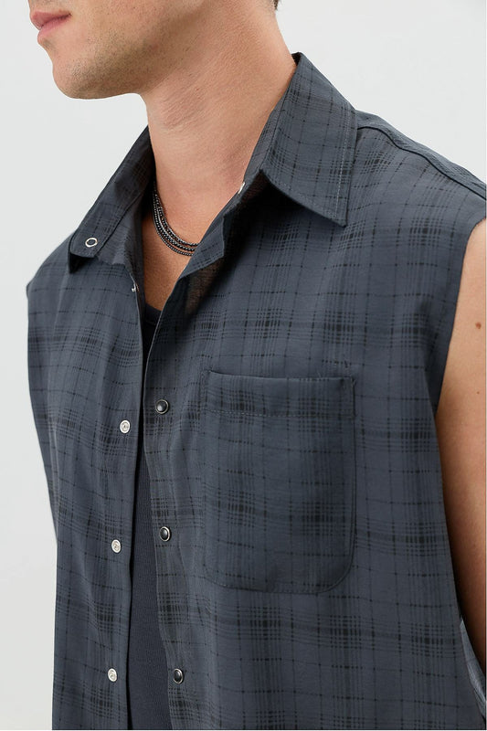 Men's Sleeveless Boxy-Fit Shirt with Modal Blend