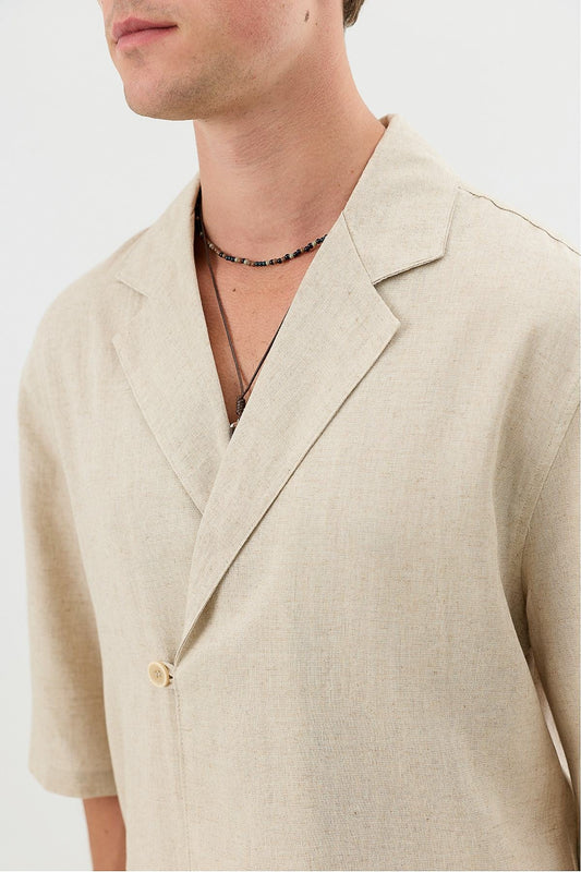 Men's Relaxed-Fit Symmetrical Shirt with Linen Blend