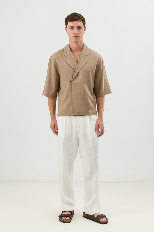 Men's Relaxed-Fit Symmetrical Shirt with Linen Blend