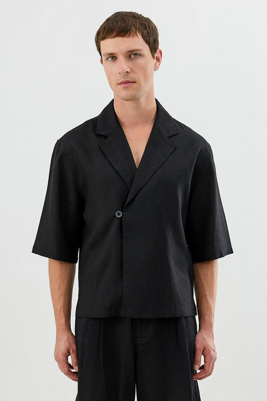 Men's Relaxed-Fit Symmetrical Shirt with Linen Blend