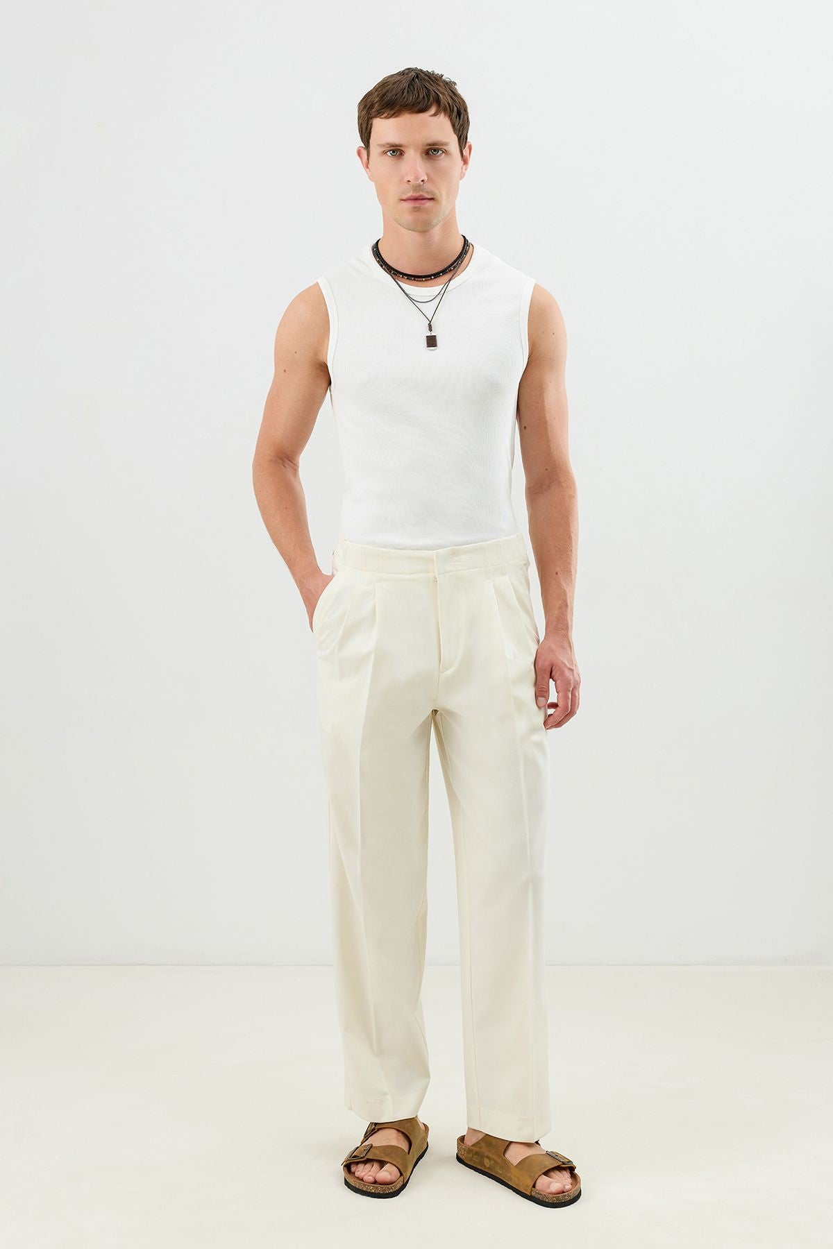 Men's Pants with Double-Pleated Cuff Detail