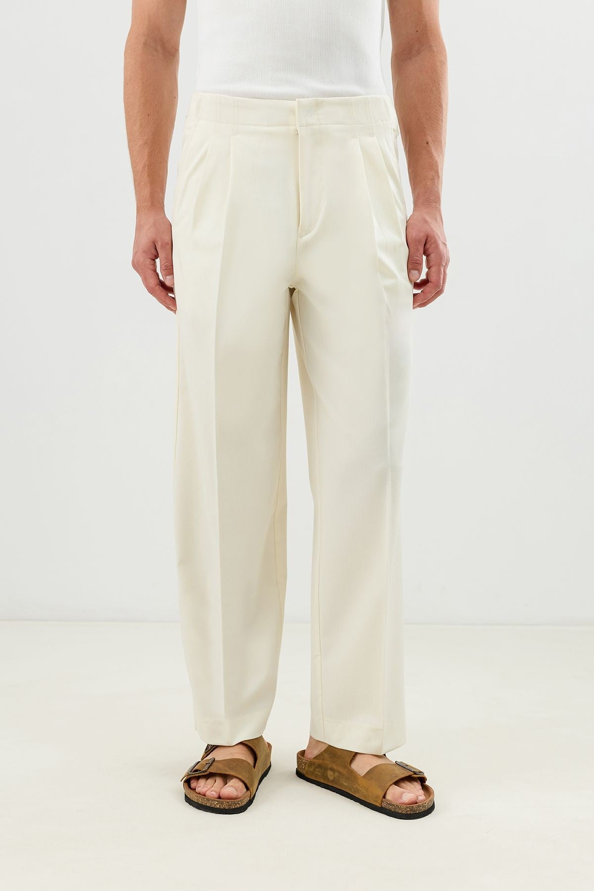 Men's Pants with Double-Pleated Cuff Detail
