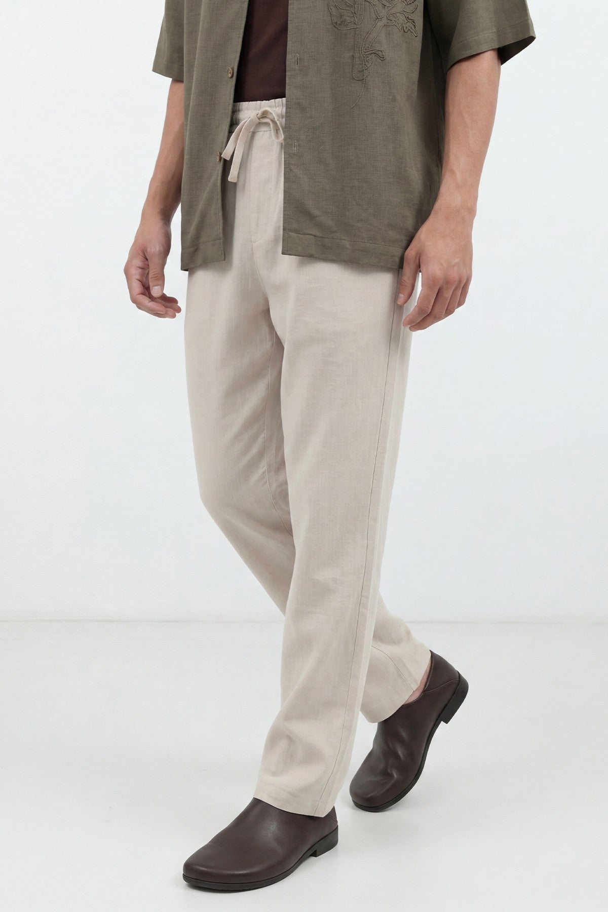 Men's Linen-Blend Pants with Elastic Waistband