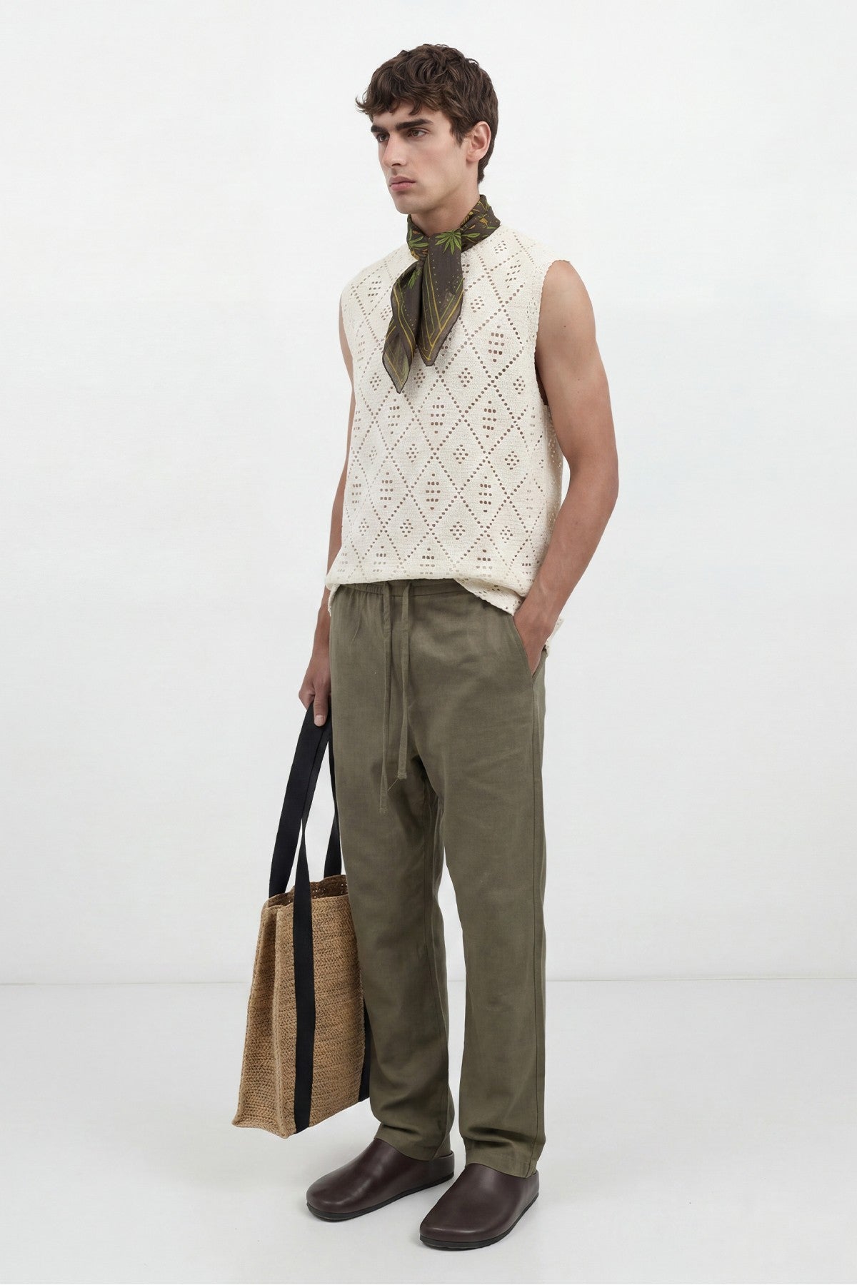 Men's Linen-Blend Pants with Elastic Waistband