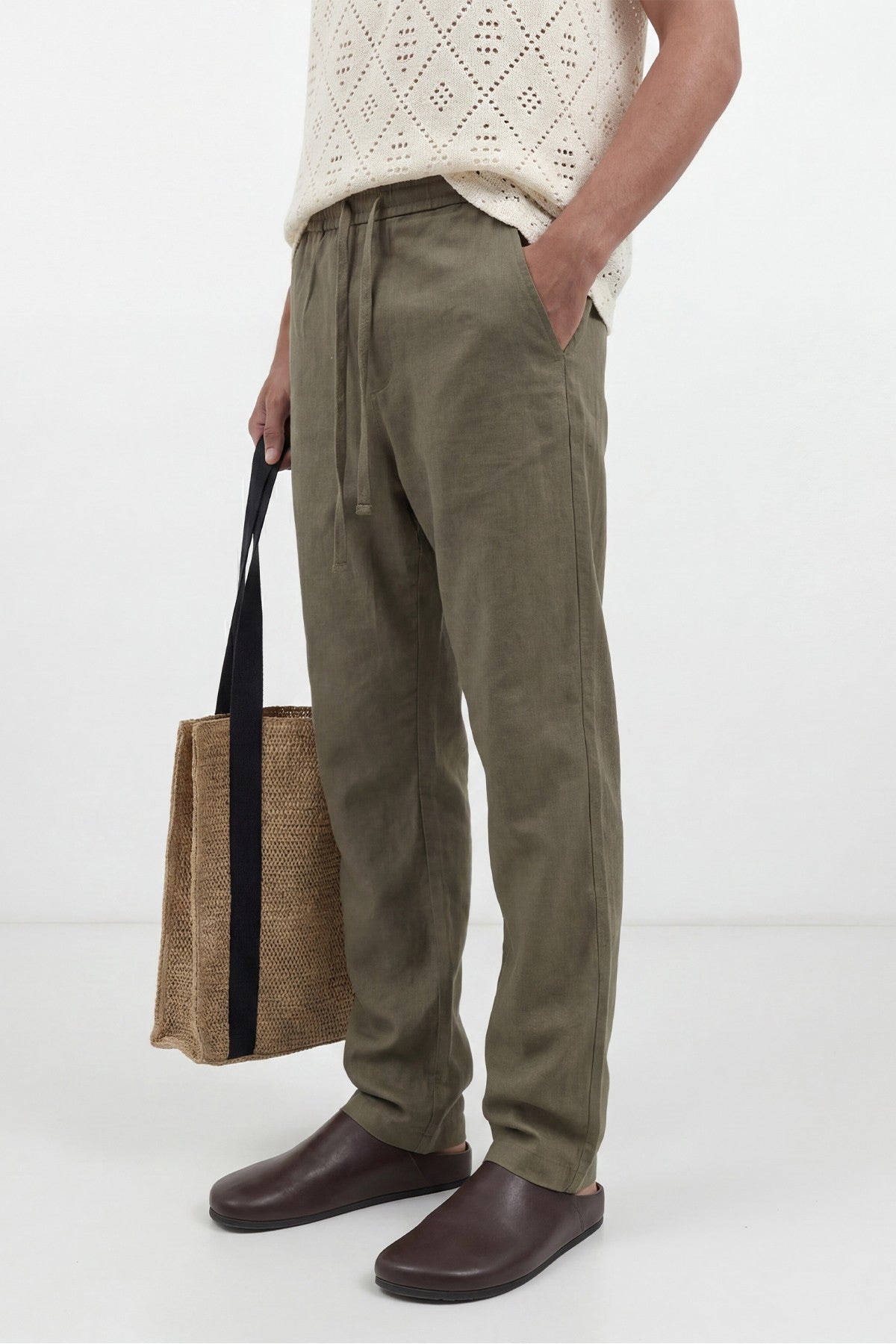 Men's Linen-Blend Pants with Elastic Waistband