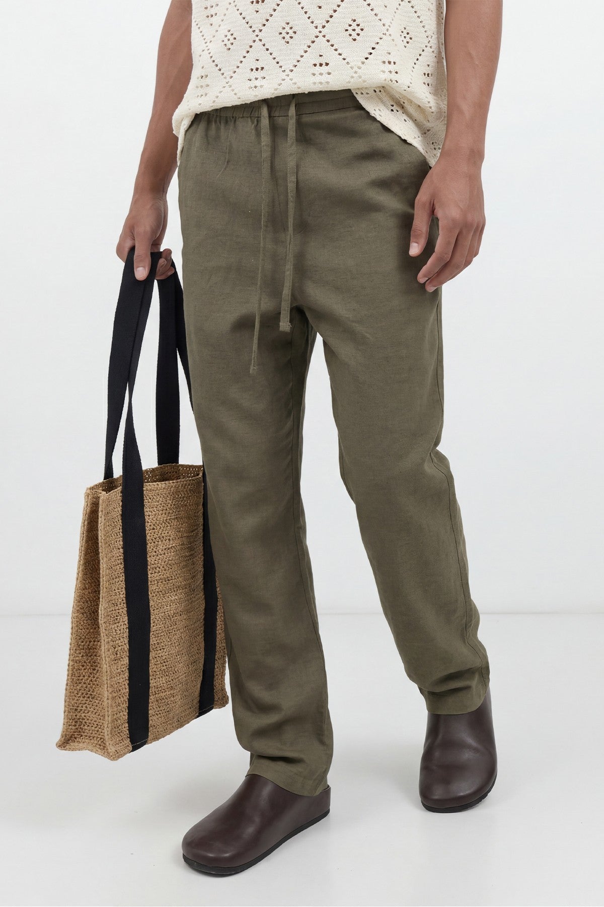Men's Linen-Blend Pants with Elastic Waistband