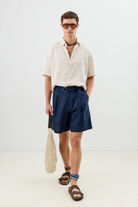 100% Linen Shorts with a Belt
