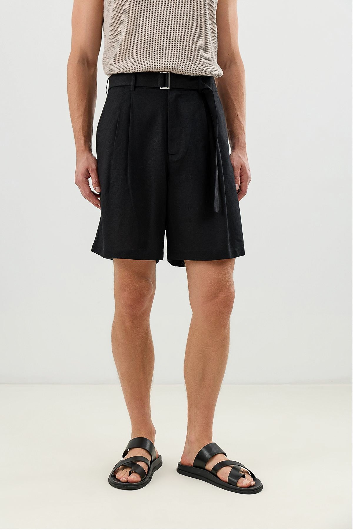 Linen-Blend Shorts with a Belt