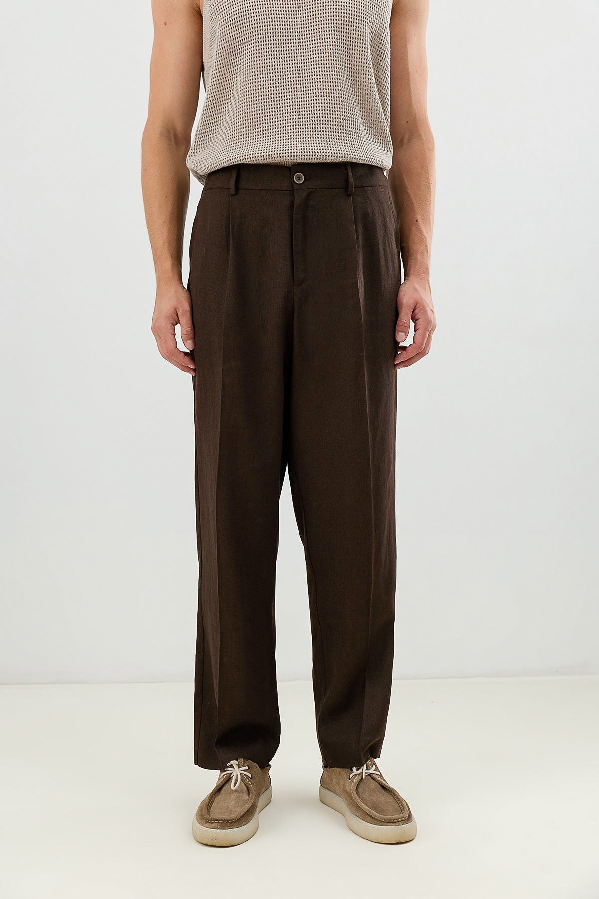 Men's Linen-Blend Pants with an Elastic Waistband