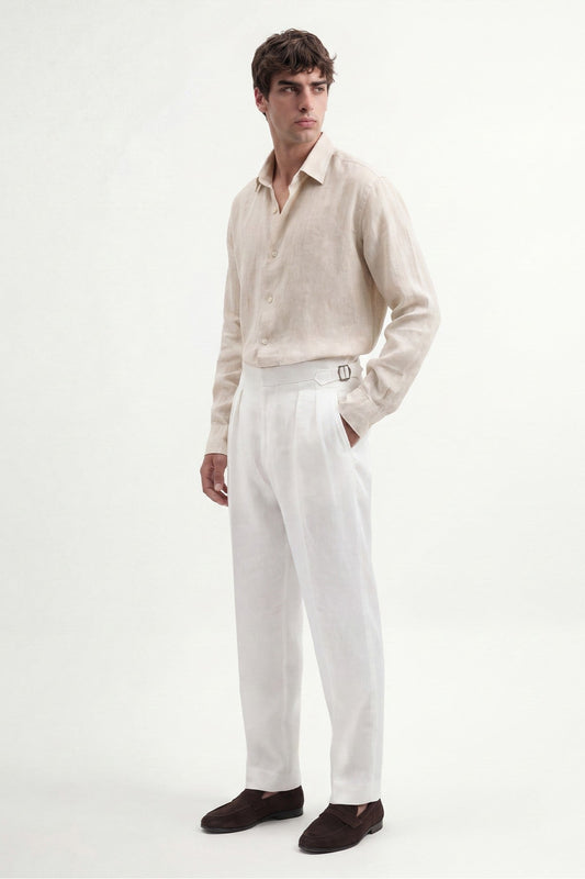 100% Linen Double-Pleated Pants